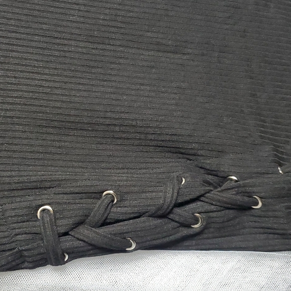 NWT Love Culture Side Lace-up Ribbed Top SM Black - Picture 2 of 4